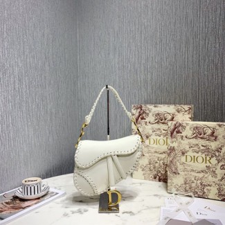 디올 스레드 엣지 부드러운 송아지 가죽 새들백 M0446 화이트