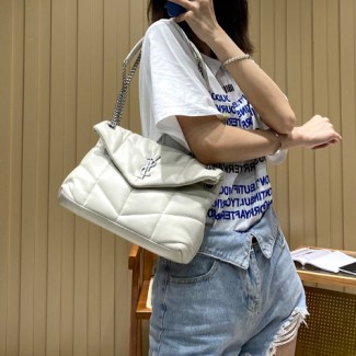 생로랑 루루 푸퍼 스몰 숄더백 577476 화이트 은장