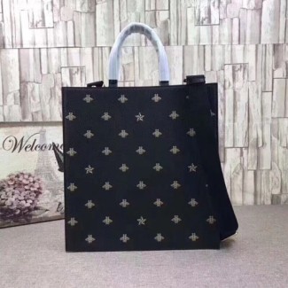 구찌 벌과 별 모양 가죽 토트백 495444 블랙