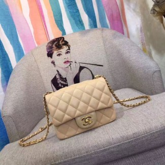 샤넬 미니 체인 크로스백 A1115 램스킨 베이지