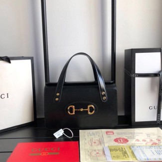 구찌 1955 홀스빗 스몰 탑 핸들 백 627323 가죽 블랙