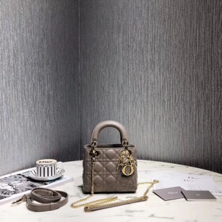 디올 레이디백 미니 M0505 딥그레이 금장
