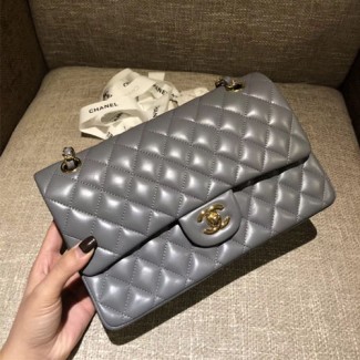 샤넬 클래식 점보백 A1112 미듐 램스킨 그레이 금장