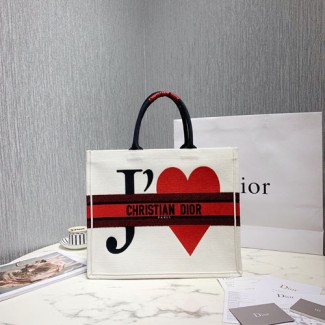디올 하트 자수 장식 패브릭 토트백 M1286 화이트
