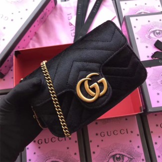 구찌 GG마몬 마틀라세 벨벳 수퍼 미니 플랩백 476433 블랙