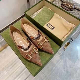 구찌 여성 홀스빗  플랫 슈즈 621161 캔버스 브라운