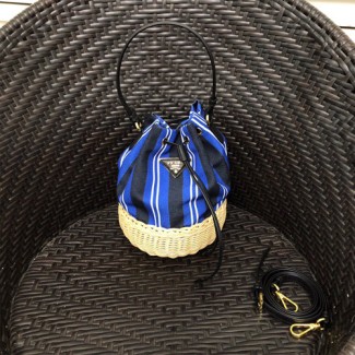 프라다 라탄 버킷백 1BH115 블루