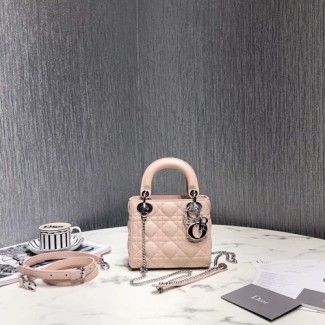 디올 레이디백 미니 M0505 연핑크 은장