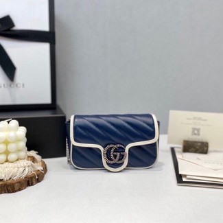 구찌 GG마몽 마틀라세 가죽 수퍼 미니 백 476433 네이비