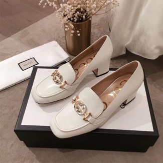 구찌 주미 가죽 미드힐 로퍼 575832 화이트